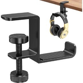 Headphone Hanger Holder Stand-Under Desk Headphone Hanger， Headset Hook Holder Space-Saving Aluminum Stand with Universal Fit for Gaming PC Accessories (Black-1PCS)