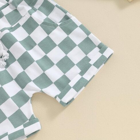Baby Boy Summer Clothes Short Sleeve Plaid Shirt Infant Toddler Boys Outfits Patchwork Checkerboard Shorts Sets in Saudi Arabia