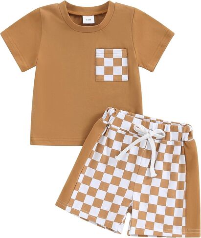 Baby Boy Summer Clothes Short Sleeve Plaid Shirt Infant Toddler Boys Outfits Patchwork Checkerboard Shorts Sets in Saudi Arabia