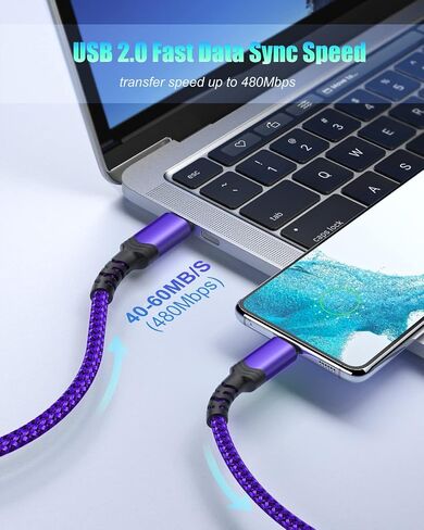 USB C to USB C Cable, [10ft+10ft] Type C to Type C Cable 60W/3A PD Fast Charging Cord Compatible with iPhone 15 Pro Max Pad Air5/4/Mini6, Galaxy S23 Ultra S22,Note 20/10, Pixel -Purple,2Pack in Saudi Arabia