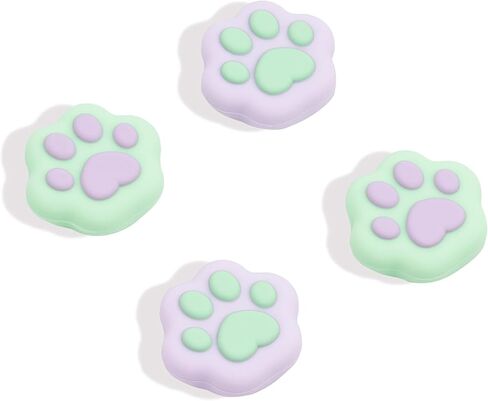 GeekShare Thumb Grip Caps for Switch 4PCS Cute Cat Paw Shape Silicone Joystick Caps Soft Thumbstick Cover Compatible with Nintendo Switch/OLED/Switch Lite - Pink & Yellow (Pink&Yellow) in Saudi Arabia