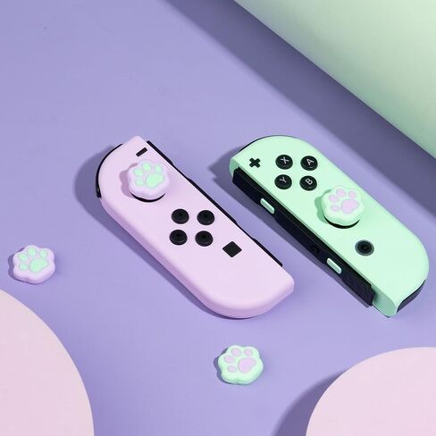 GeekShare Thumb Grip Caps for Switch 4PCS Cute Cat Paw Shape Silicone Joystick Caps Soft Thumbstick Cover Compatible with Nintendo Switch/OLED/Switch Lite - Pink & Yellow (Pink&Yellow) in Saudi Arabia