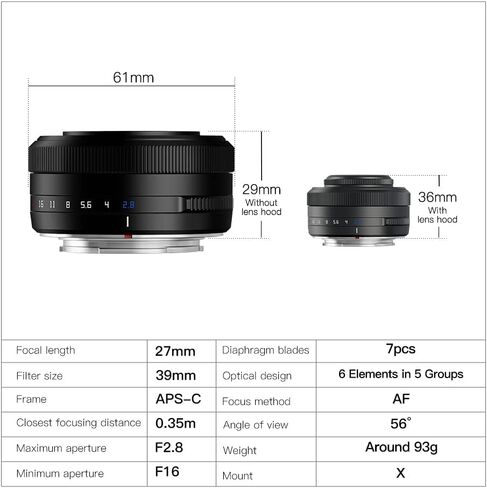 TTartisan 27mm F2.8 APS-C Frame Autofocus Lens, STM Wide Angle, Compatible with Fuji X-Mount Cameras XF X-T/X-A/X-E/X-S/X-M/X-H/X-Pro Series Black… in Saudi Arabia