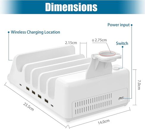 AGVEE 140W 8in1 متعدد USB محطة شحن منظم العائلة مع كابلات متعددة، 3 قاعدة شحن لاسلكية لأجهزة Apple iPad iPhone والهاتف الخلوي Samsung Android Tablet أجهزة متعددة، أبيض in Saudi Arabia