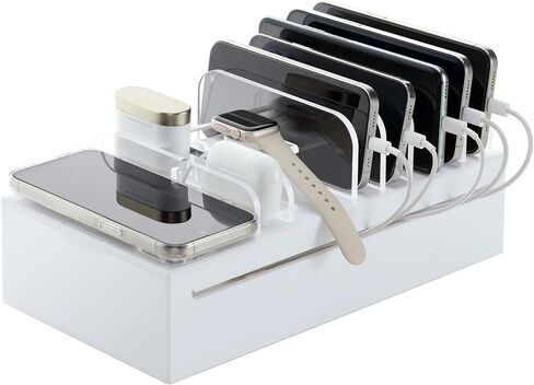 حامل محطة شحن أكريليك من SANRUI لهواتف iPhone، وساعة Apple، وAirPods، وiPad، ومنظم أجهزة متعددة، وتنظيم إلكترونيات سطح المكتب، وتنظيم مكتب متعدد الوظائف، أبيض in Kuwait