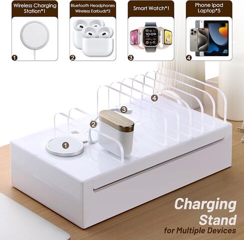 حامل محطة شحن أكريليك من SANRUI لهواتف iPhone، وساعة Apple، وAirPods، وiPad، ومنظم أجهزة متعددة، وتنظيم إلكترونيات سطح المكتب، وتنظيم مكتب متعدد الوظائف، أبيض in Kuwait