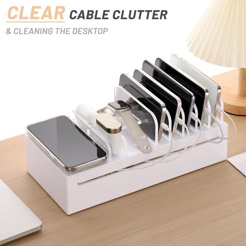حامل محطة شحن أكريليك من SANRUI لهواتف iPhone، وساعة Apple، وAirPods، وiPad، ومنظم أجهزة متعددة، وتنظيم إلكترونيات سطح المكتب، وتنظيم مكتب متعدد الوظائف، أبيض in Kuwait