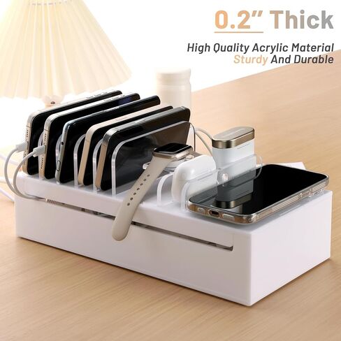 حامل محطة شحن أكريليك من SANRUI لهواتف iPhone، وساعة Apple، وAirPods، وiPad، ومنظم أجهزة متعددة، وتنظيم إلكترونيات سطح المكتب، وتنظيم مكتب متعدد الوظائف، أبيض in Kuwait