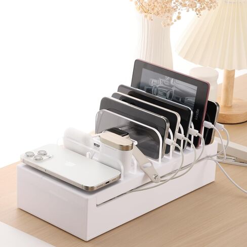 حامل محطة شحن أكريليك من SANRUI لهواتف iPhone، وساعة Apple، وAirPods، وiPad، ومنظم أجهزة متعددة، وتنظيم إلكترونيات سطح المكتب، وتنظيم مكتب متعدد الوظائف، أبيض in Kuwait