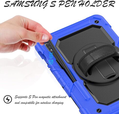 Case for Samsung Galaxy Tab S8/S7 11-inch 5G Tablet Case 2022/2020, [with Tempered Glass Screen Protector],360° Rotating Kickstand/Hand & Shoulder Strap/S Pen Holder (Black) in Saudi Arabia