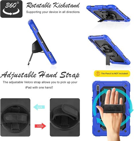 Case for Samsung Galaxy Tab S8/S7 11-inch 5G Tablet Case 2022/2020, [with Tempered Glass Screen Protector],360° Rotating Kickstand/Hand & Shoulder Strap/S Pen Holder (Black) in Saudi Arabia