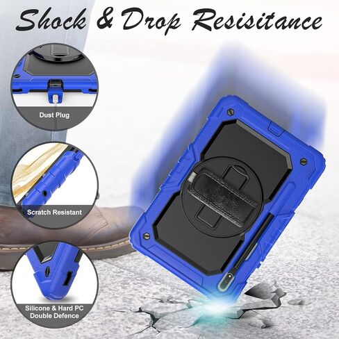 Case for Samsung Galaxy Tab S8/S7 11-inch 5G Tablet Case 2022/2020, [with Tempered Glass Screen Protector],360° Rotating Kickstand/Hand & Shoulder Strap/S Pen Holder (Black) in Saudi Arabia
