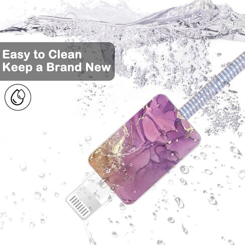 مجموعة واقيات كابلات رخامية لطيفة DIY لشاحن iPhone 14 13 12 11 Pro X مع تصميم رخامي ذهبي لامع، غطاء حماية لسلك سلك البيانات وكابل لايتنينج لهاتف iPhone-Green in Kuwait