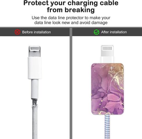 مجموعة واقيات كابلات رخامية لطيفة DIY لشاحن iPhone 14 13 12 11 Pro X مع تصميم رخامي ذهبي لامع، غطاء حماية لسلك سلك البيانات وكابل لايتنينج لهاتف iPhone-Green in Kuwait