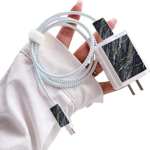 Cute Marble DIY Cable Protectors Set for iPhone 14 13 12 11 Pro X Charger with Gold Glitter Marble Design, Data Line Wire Cord Saver Lightning Cable Charger Protector Cover for iPhone-Green in Saudi Arabia