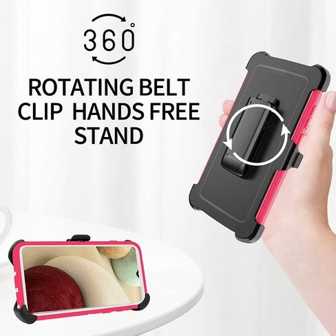 Case with Belt-Clip Holster for Galaxy A12 Drop Protection Full Body Rugged Shock Proof 3-Layer Military Protective Tough Durable Phone Cover Heavy Duty for Samsung A12 (Hot Pink/White) in Saudi Arabia