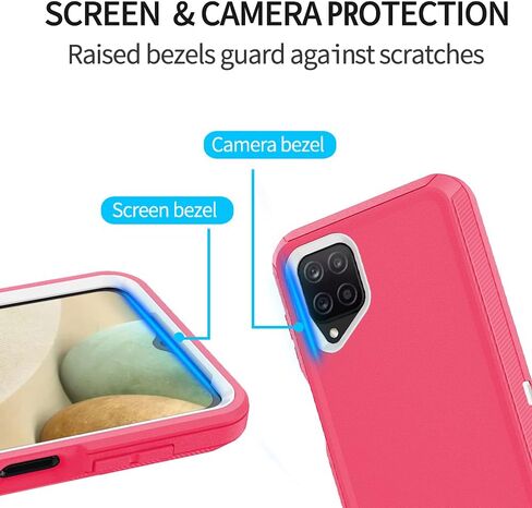 Case with Belt-Clip Holster for Galaxy A12 Drop Protection Full Body Rugged Shock Proof 3-Layer Military Protective Tough Durable Phone Cover Heavy Duty for Samsung A12 (Hot Pink/White) in Saudi Arabia