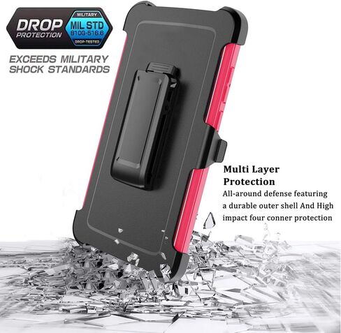 Case with Belt-Clip Holster for Galaxy A12 Drop Protection Full Body Rugged Shock Proof 3-Layer Military Protective Tough Durable Phone Cover Heavy Duty for Samsung A12 (Hot Pink/White) in Saudi Arabia