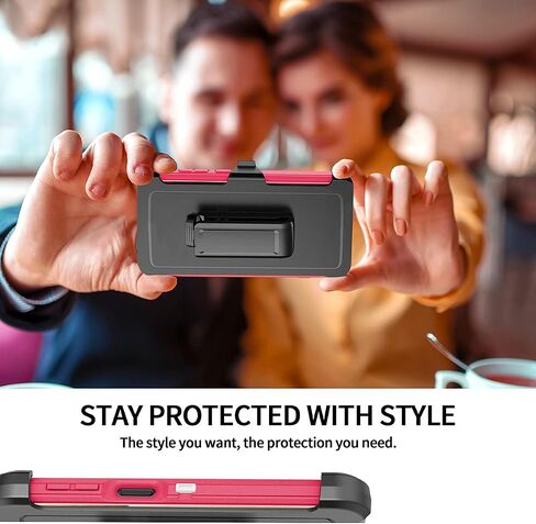 Case with Belt-Clip Holster for Galaxy A12 Drop Protection Full Body Rugged Shock Proof 3-Layer Military Protective Tough Durable Phone Cover Heavy Duty for Samsung A12 (Hot Pink/White) in Saudi Arabia