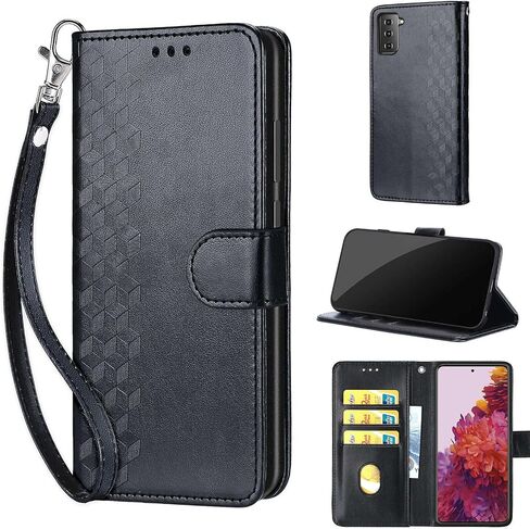 مصمم لهاتف Samsung Galaxy S21 5G، غطاء قابل للطي للسيدات مع حامل من جلد البولي يوريثان المنقوش وفتحات لبطاقات الائتمان وحزام المعصم لهاتف Samsung S21 5G (زهرة زرقاء) in Kuwait