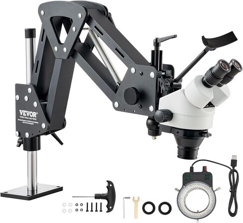 VEVOR Multi-Directional Microscope with Spring Bracket, 7X-45X Magnification Jewelry Microscope, Micro Jewelry Inlaid Stand with Integrated USB Ring LED Light, Jewelers Microscope for Jewelry Inlay in Kuwait