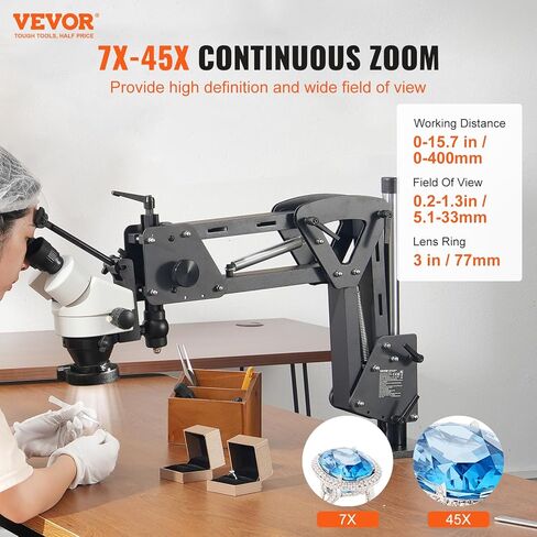 VEVOR Multi-Directional Microscope with Spring Bracket, 7X-45X Magnification Jewelry Microscope, Micro Jewelry Inlaid Stand with Integrated USB Ring LED Light, Jewelers Microscope for Jewelry Inlay in Kuwait