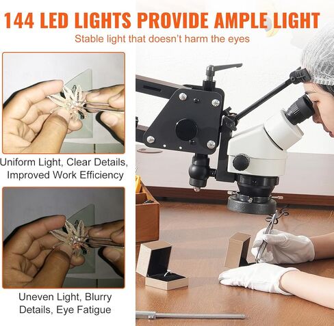 VEVOR Multi-Directional Microscope with Spring Bracket, 7X-45X Magnification Jewelry Microscope, Micro Jewelry Inlaid Stand with Integrated USB Ring LED Light, Jewelers Microscope for Jewelry Inlay in Kuwait