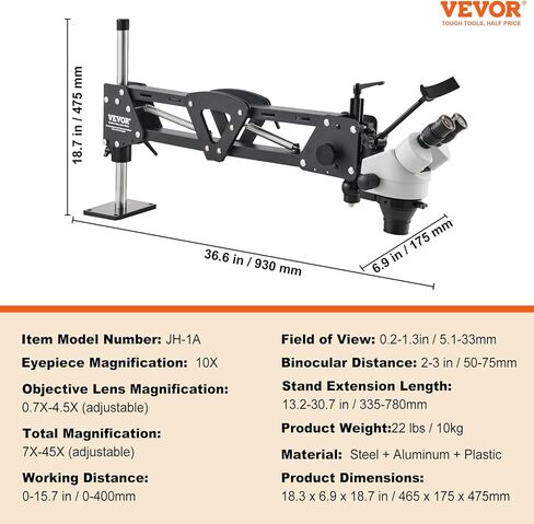VEVOR Multi-Directional Microscope with Spring Bracket, 7X-45X Magnification Jewelry Microscope, Micro Jewelry Inlaid Stand with Integrated USB Ring LED Light, Jewelers Microscope for Jewelry Inlay in Kuwait