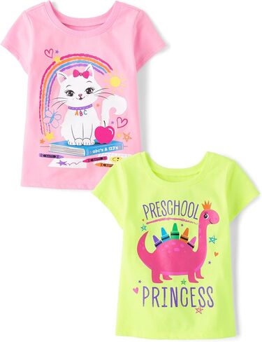 The Children's Place Baby Girls' and Toddler School Days Short Sleeve Graphic T-shirts,multipacks in Saudi Arabia
