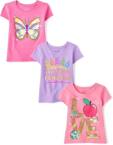 The Children's Place Baby Girls' and Toddler School Days Short Sleeve Graphic T-shirts,multipacks in Saudi Arabia