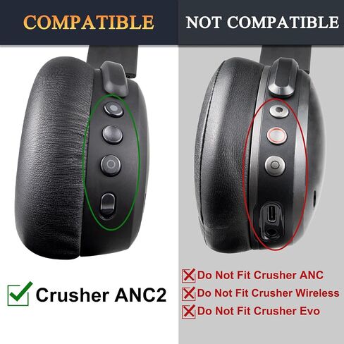 استبدال وسائد الأذن من SOULWIT لسماعات الرأس اللاسلكية Skullcandy Crusher ANC2 (لا تناسب Crusher ANC) فوق الأذن بخاصية إلغاء الضوضاء، وسائد الأذن مع جلد بروتين أكثر نعومة - أسود in Saudi Arabia
