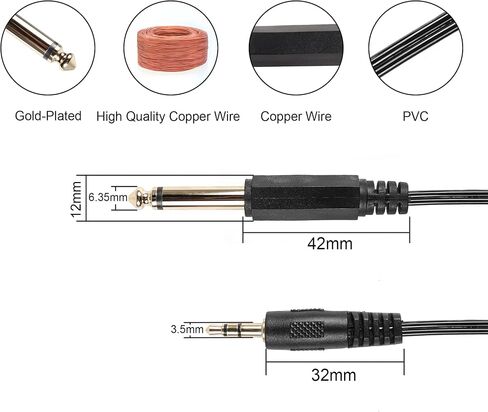 PNGKNYOCN 3.5mm TRS to 1/4 inch TS Cable，6.35mm (1/4 inch) Mono to 3.5mm (1/8 inch) TRS Stereo Interconnect Audio Coiled Cable for Headphone,Amp etc. in Saudi Arabia
