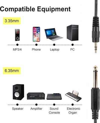 PNGKNYOCN 3.5mm TRS to 1/4 inch TS Cable，6.35mm (1/4 inch) Mono to 3.5mm (1/8 inch) TRS Stereo Interconnect Audio Coiled Cable for Headphone,Amp etc. in Saudi Arabia