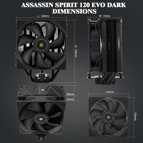 مبرد هواء وحدة المعالجة المركزية Thermalright Assassin Spirit 120 EVO مع أنابيب حرارية 4 × 6 مم، مبرد وحدة المعالجة المركزية بمروحة TL-S12-S PWM، ارتفاع 156 مم، لـ AMD: AM4 AM5/Intel 1700/1150/1151/1200، LGA17XX PC Cooler in Saudi Arabia