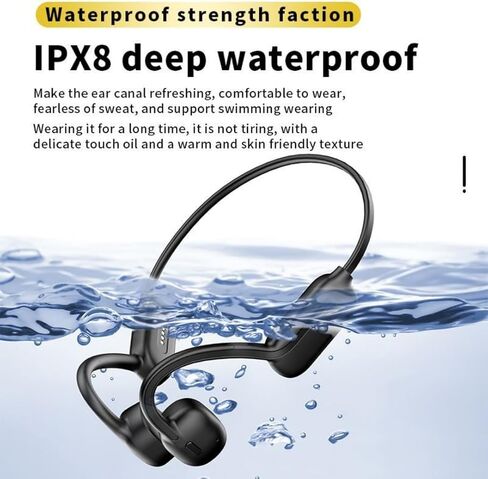 Bluetooth Swim Bone Conduction Headphones: Build-in 32GB for MP3 Mode, IPX8 Waterproof Open Ear Wireless Headphones, Hi-Fi Stereo Audio 8H Sport Earphones (Black) in Kuwait
