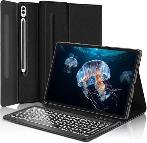 حافظة لوحة مفاتيح Samsung Galaxy Tab S9 Plus 2023 12.4 بوصة، حافظة ذكية قابلة للطي مع حامل قلم S / 7 ألوان بإضاءة خلفية/لوحة مفاتيح لاسلكية قابلة للفصل لجهاز Galaxy Tab S7 FE 2021/S8 Plus 2022/S7 Plus 2020 12.4 بوصة in Kuwait