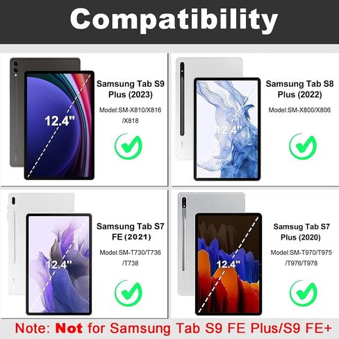 حافظة لوحة مفاتيح Samsung Galaxy Tab S9 Plus 2023 12.4 بوصة، حافظة ذكية قابلة للطي مع حامل قلم S / 7 ألوان بإضاءة خلفية/لوحة مفاتيح لاسلكية قابلة للفصل لجهاز Galaxy Tab S7 FE 2021/S8 Plus 2022/S7 Plus 2020 12.4 بوصة in Kuwait