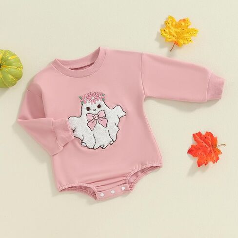 Lesimsam Baby Boy Girl Halloween Outfit Ghost Embroidery Sweatshirt Romper Oversized Sweater Romper One-Piece Outfit in Saudi Arabia