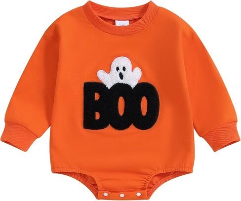Lesimsam Baby Boy Girl Halloween Outfit Ghost Embroidery Sweatshirt Romper Oversized Sweater Romper One-Piece Outfit in Saudi Arabia