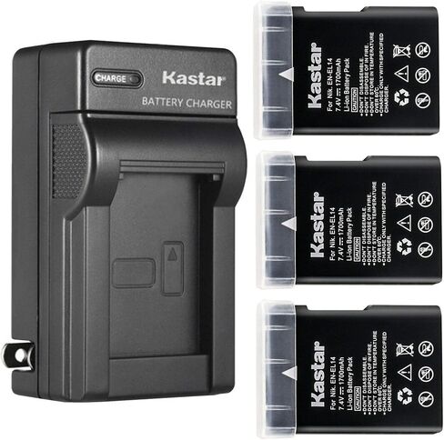 Kastar EN-EL14 AC Wall Battery Charger Replacement for Nikon EN-EL14a, EN-EL14b, EN-EL14 Battery, Nikon MH-24a, MH-24 Charger, Nikon D3500 DSLR Camera, D5100 DSLR Camera, D5200 DSLR Camera in Saudi Arabia