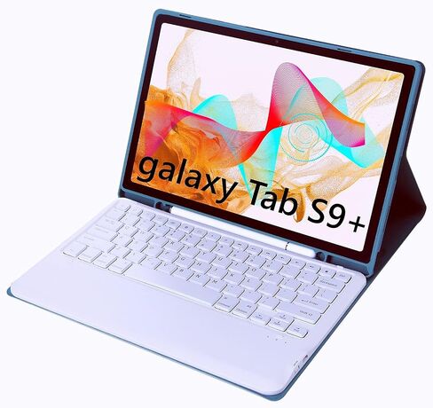 Slim Candy Colors Keyboard Case Compatible with Galaxy Tab S9 Plus / S9 FE Plus 5G 2023 12.4 Inch X810 / X816 / X818 with S Pen Holder Mutil Angles Stand Cover Detachable Wireless Keyboard (Blue) in Saudi Arabia