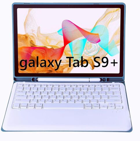 Slim Candy Colors Keyboard Case Compatible with Galaxy Tab S9 Plus / S9 FE Plus 5G 2023 12.4 Inch X810 / X816 / X818 with S Pen Holder Mutil Angles Stand Cover Detachable Wireless Keyboard (Blue) in Saudi Arabia