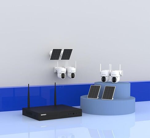 نظام كاميرا أمان SANSCO 2K يعمل بالبطارية الشمسية بدون أسلاك، ومسجل NVR 10 قنوات مع محرك أقراص ثابتة سعة 500 جيجابايت، (4) كاميرا تكبير قابلة للإمالة خارجية بدقة 4 ميجابكسل مع لوحة شمسية، صوت ثنائي الاتجاه، وصول عن بعد in Kuwait
