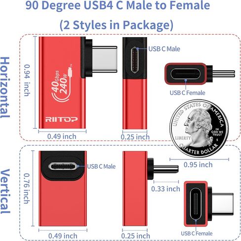 RIITOP USB C Right Angle Adapter [2-Pack], 90 Degree USB C Extender 240W 40Gbps USB4 Type C Connector Compatible for iPhone 15 Plus Pro Max, Steam Deck, Switch, ROG Ally in Saudi Arabia