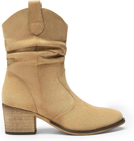 DREAM PAIRS Women's Modern Western Cowboy Boots, Mid Calf Round toe Chunky Heel Cowgirl Country Ankle Boots with Pull On Tabs in Saudi Arabia