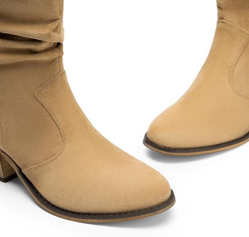 DREAM PAIRS Women's Modern Western Cowboy Boots, Mid Calf Round toe Chunky Heel Cowgirl Country Ankle Boots with Pull On Tabs in Saudi Arabia