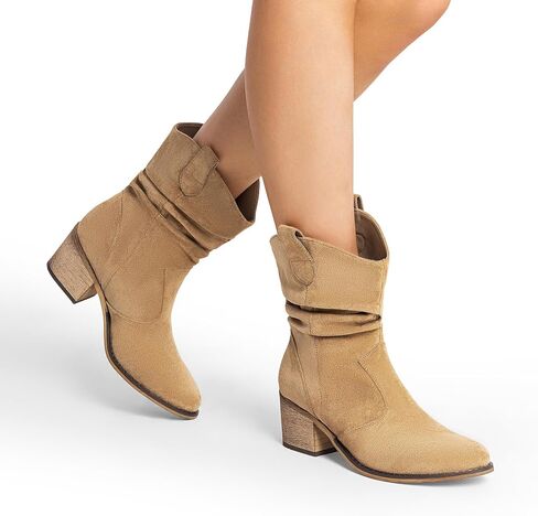 DREAM PAIRS Women's Modern Western Cowboy Boots, Mid Calf Round toe Chunky Heel Cowgirl Country Ankle Boots with Pull On Tabs in Saudi Arabia