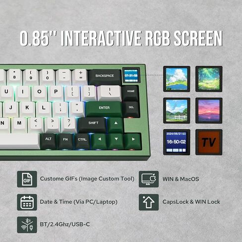 EPOMAKER MS68 Wireless Gaming Keyboard with 0.85" Screen, CNC Aluminum Alloy Mechanical Keyboard, Bluetooth 5.0/2.4ghz/Wired Hot Swappable Custom Keyboard (Black, Wisteria Linear Switch) in Saudi Arabia