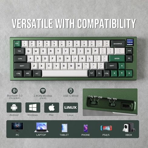 EPOMAKER MS68 Wireless Gaming Keyboard with 0.85" Screen, CNC Aluminum Alloy Mechanical Keyboard, Bluetooth 5.0/2.4ghz/Wired Hot Swappable Custom Keyboard (Black, Wisteria Linear Switch) in Saudi Arabia