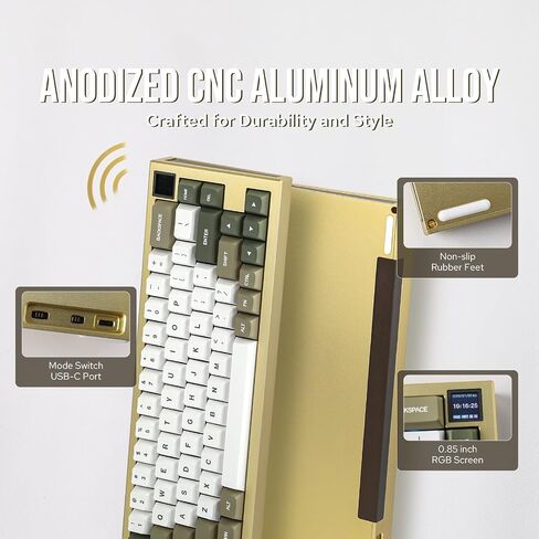 EPOMAKER MS68 Wireless Gaming Keyboard with 0.85" Screen, CNC Aluminum Alloy Mechanical Keyboard, Bluetooth 5.0/2.4ghz/Wired Hot Swappable Custom Keyboard (Black, Wisteria Linear Switch) in Saudi Arabia